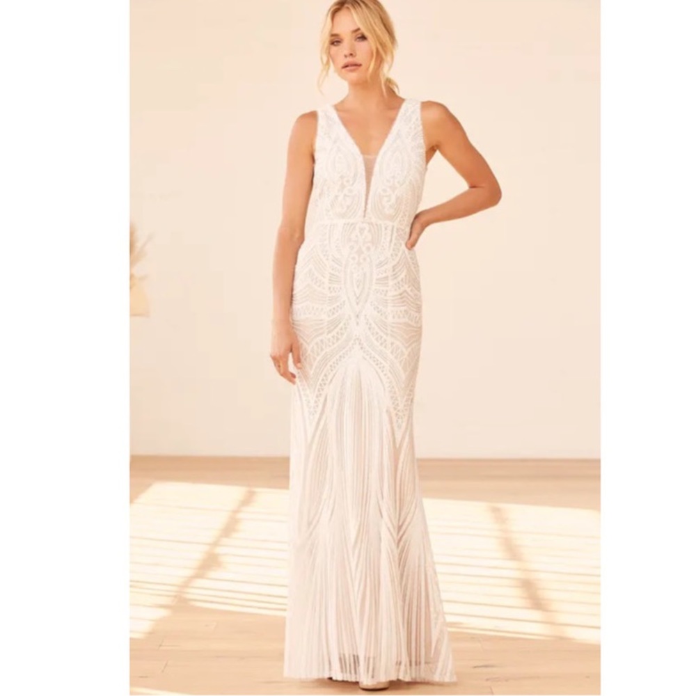 Lulus Splendorous Love white and Beige Sequin Maxi